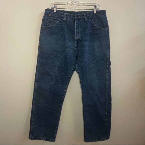 Wrangler Thermal Jeans Mens 36x30 Blue Rugged Wear Denim Red Lining insulated - Picture 3 of 14